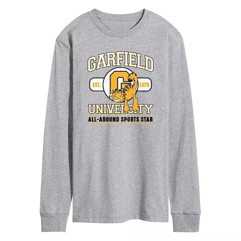 Mens Garfield University Sports Star Long Sleeve Graphic Tee Grey Gray Product Image