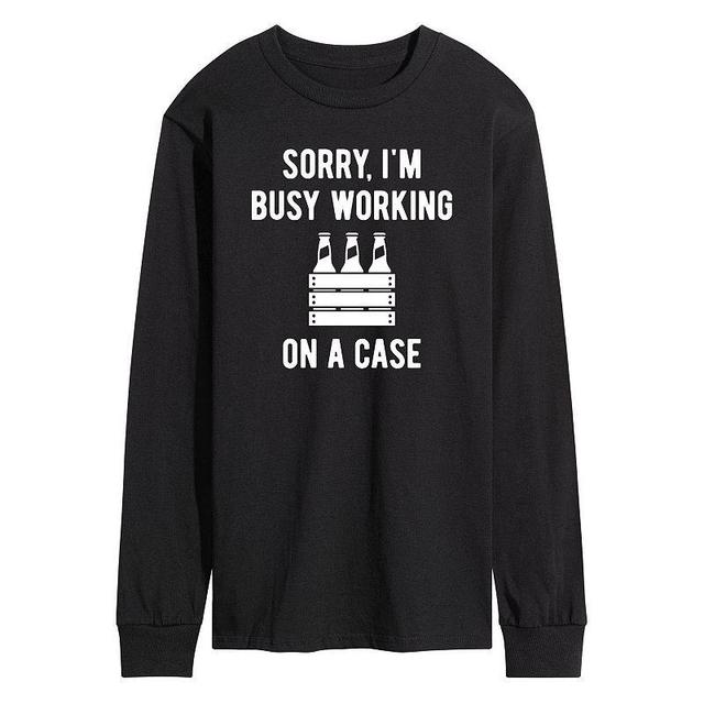 Mens Sorry Im Busy Working On A Case Long Sleeve Graphic Tee Black Product Image