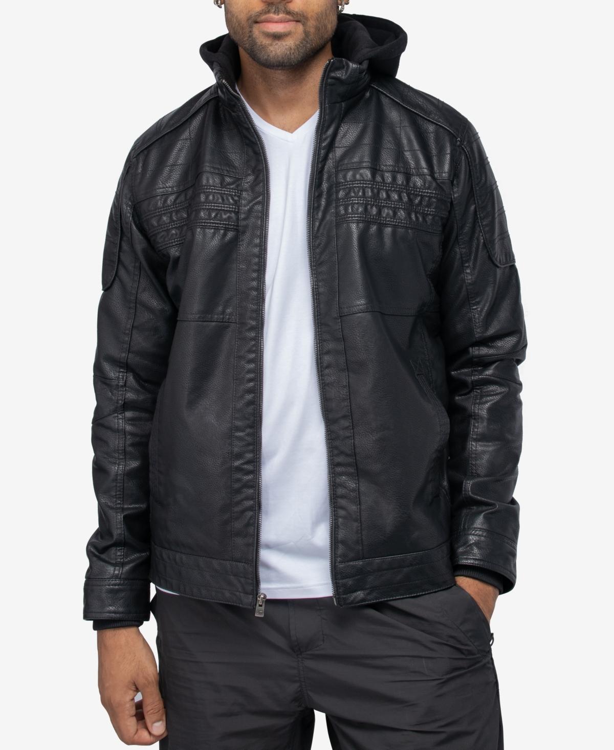 X-Ray Mens Grainy Polyurethane Leather Hooded Jacket with Faux Shearling Lining Product Image