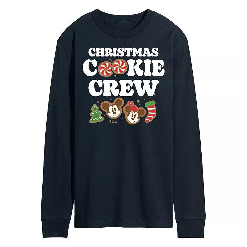 Disneys Mickey & Minnie Mouse Mens Christmas Cookie Crew Long Sleeve Graphic Tee Blue Product Image