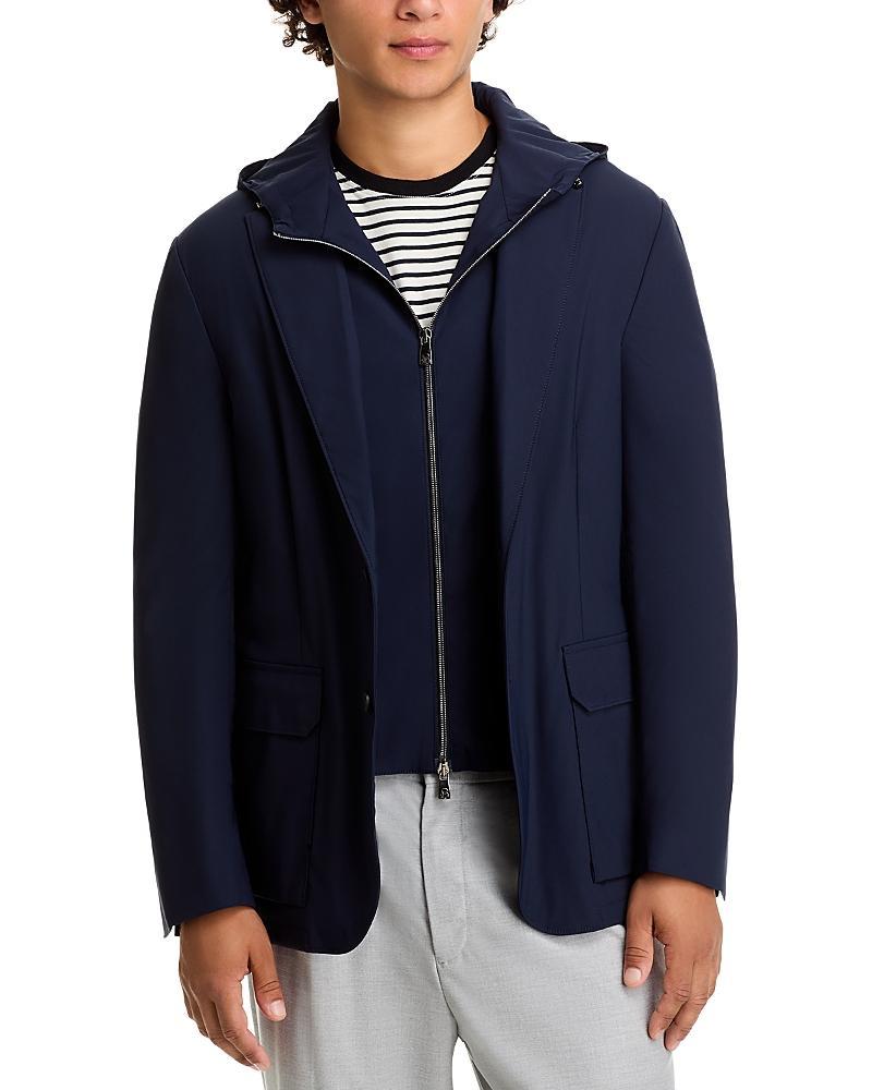 CORNELIANI Techno Wool Removable Hood Hybrid Sport Coat In Blue Product Image