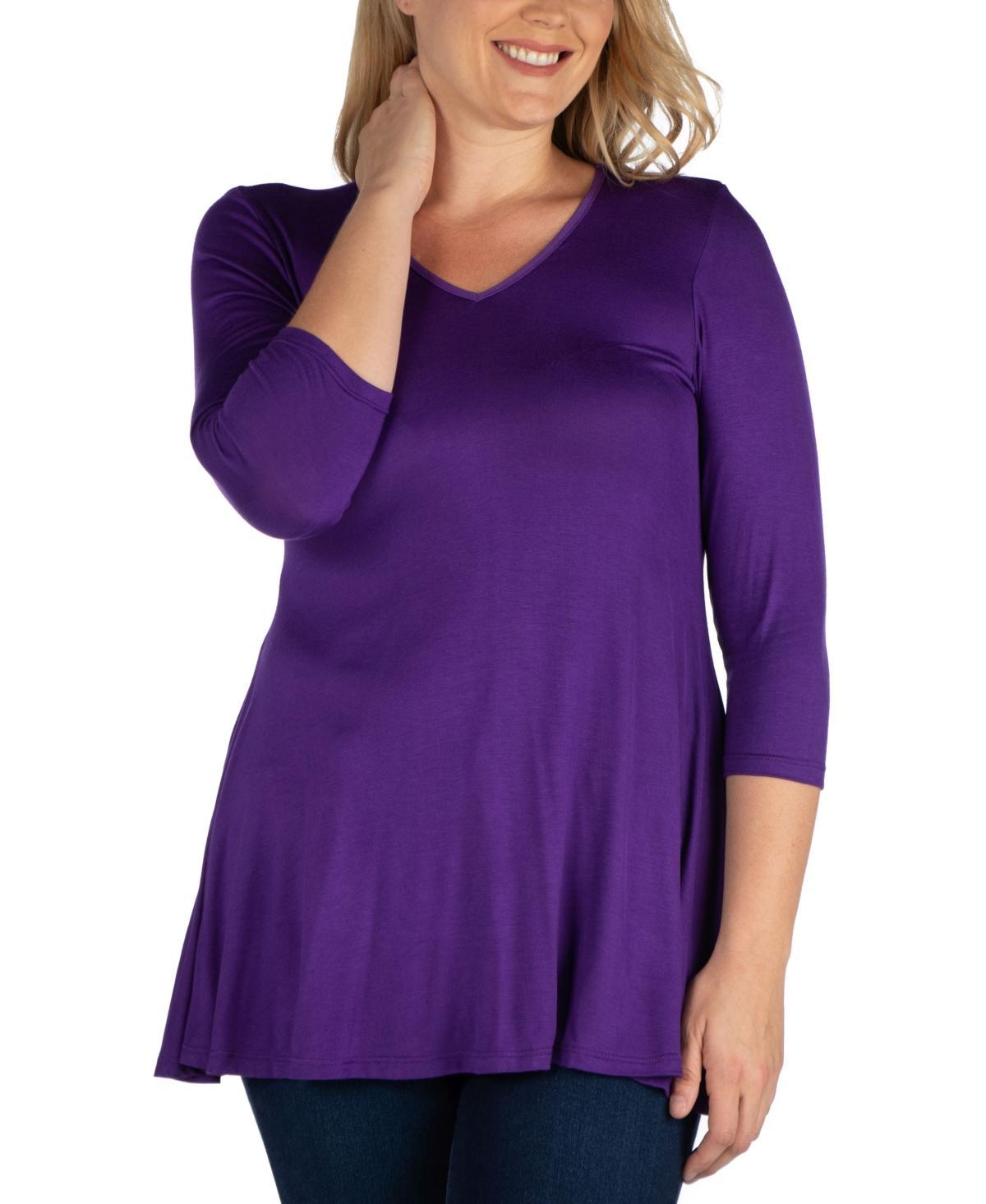 Womens Plus Size Three Quarter Sleeves V-Neck Tunic Top Product Image