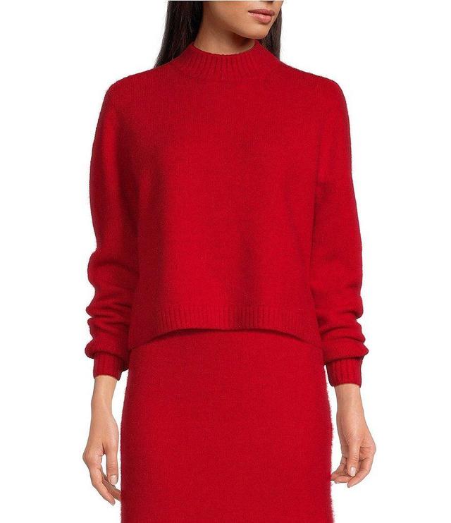 Le' AL.X Mohair Wool Blend Knit Mock Neck Long Sleeve Pullover Cropped Coordinating Sweater Product Image