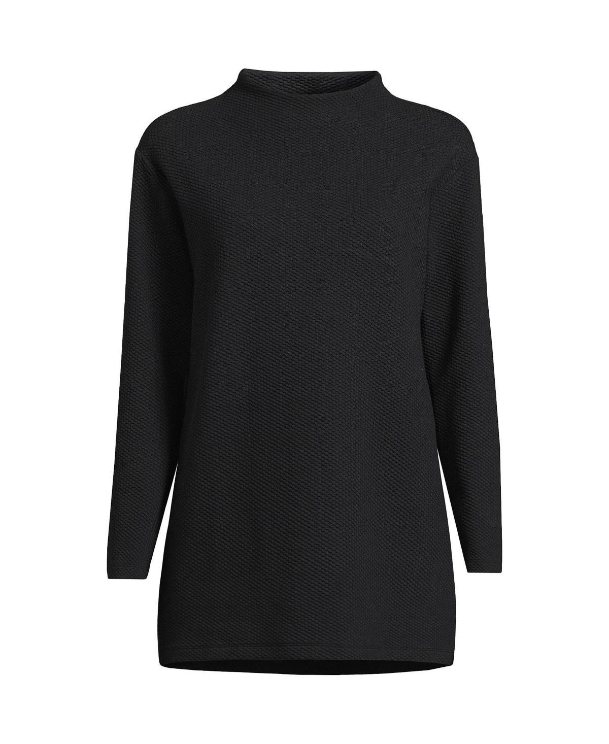 Lands End Womens Petite Long Sleeve Textured Pique Funnel Neck Tunic Product Image