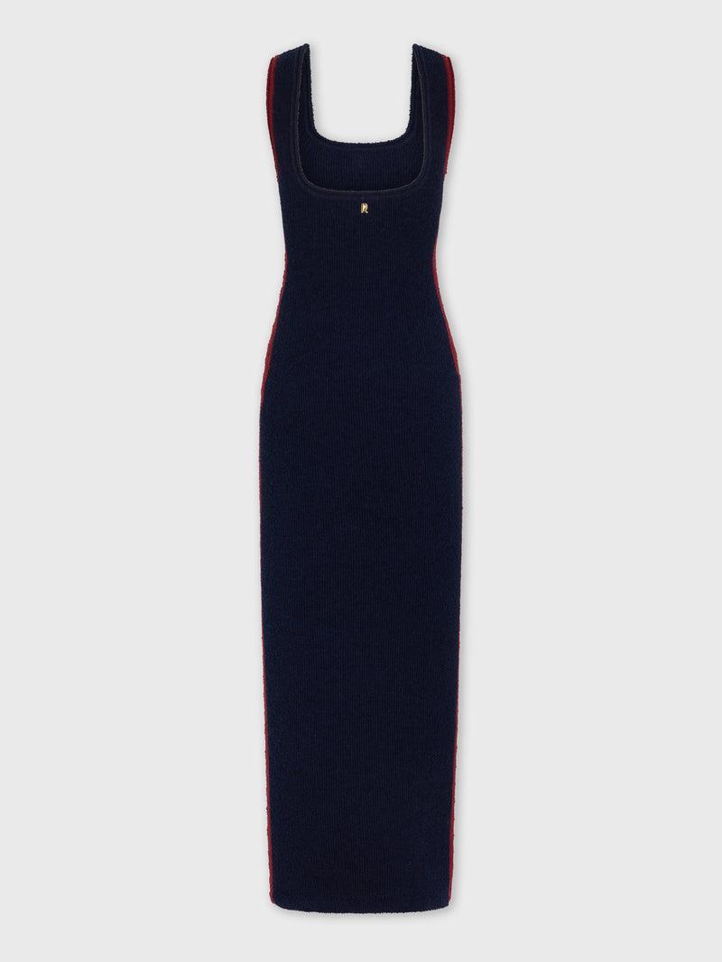 Navy eponge dress with crochet details Product Image