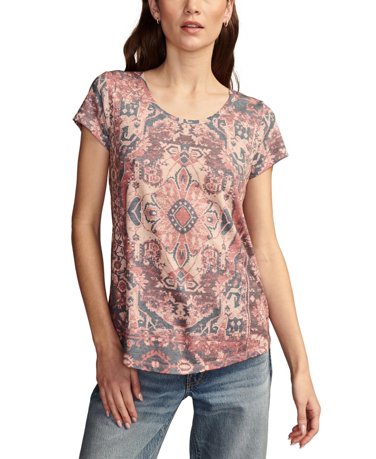 Lucky Brand Printed Scoop Neck Tee (Beige ) Women's Clothing Product Image