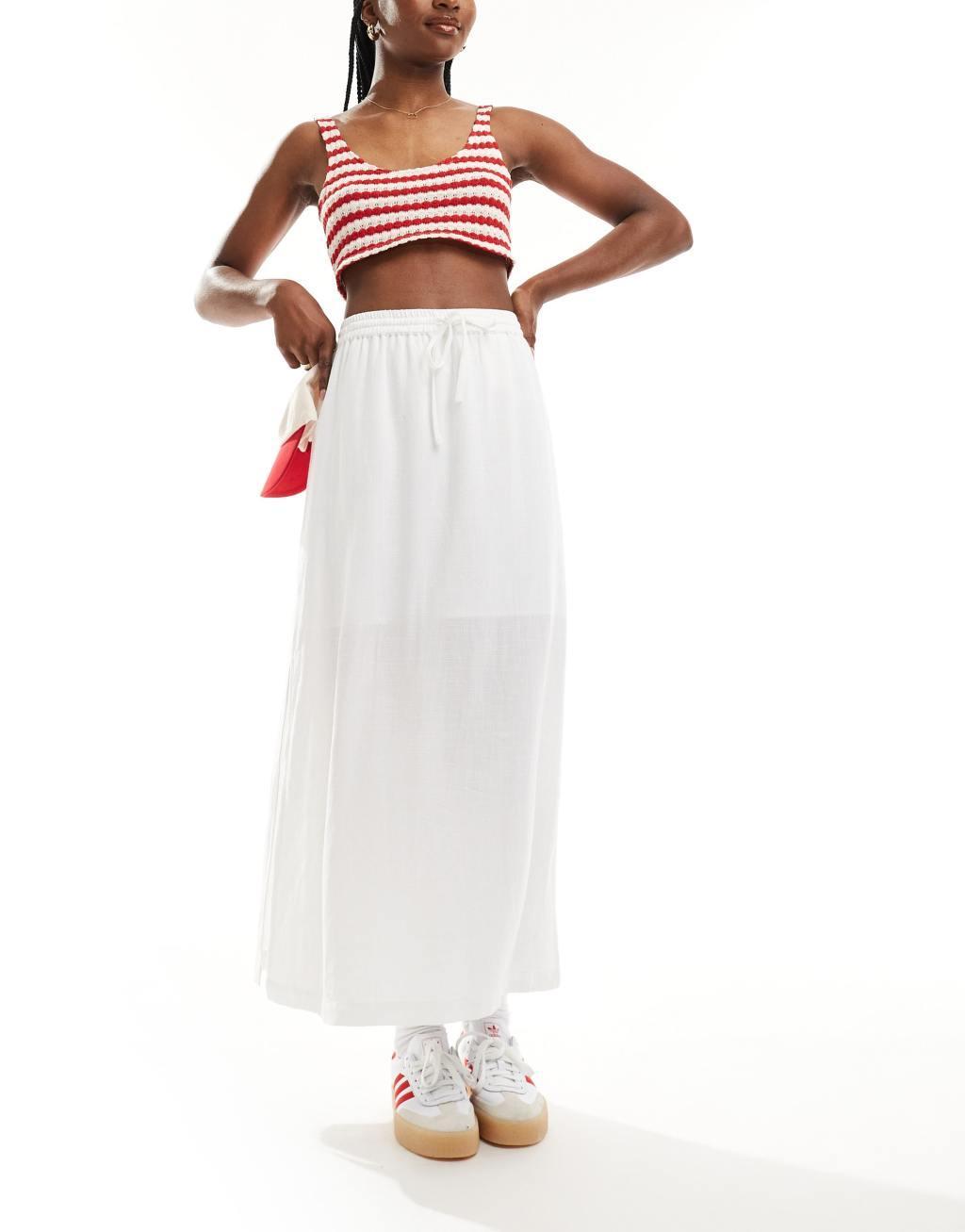 Selected Femme linen touch midi skirt in white  Product Image