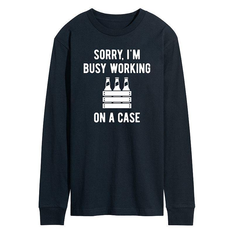 Mens Sorry Im Busy Working On A Case Long Sleeve Graphic Tee Blue Product Image