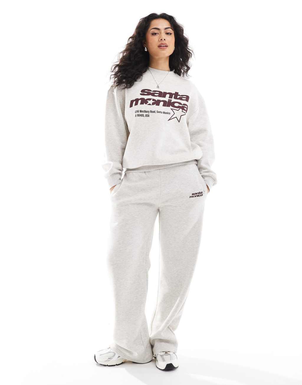 Pull&Bear 'Santa Monica' graphic sweat in gray heather - part of a set Product Image