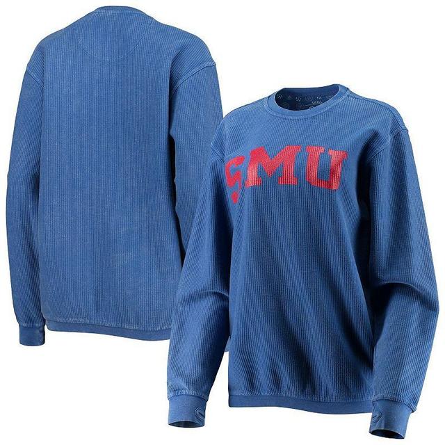 Womens Royal Smu Mustangs Comfy Cord Vintage-Like Wash Basic Arch Pullover Sweatshirt Product Image