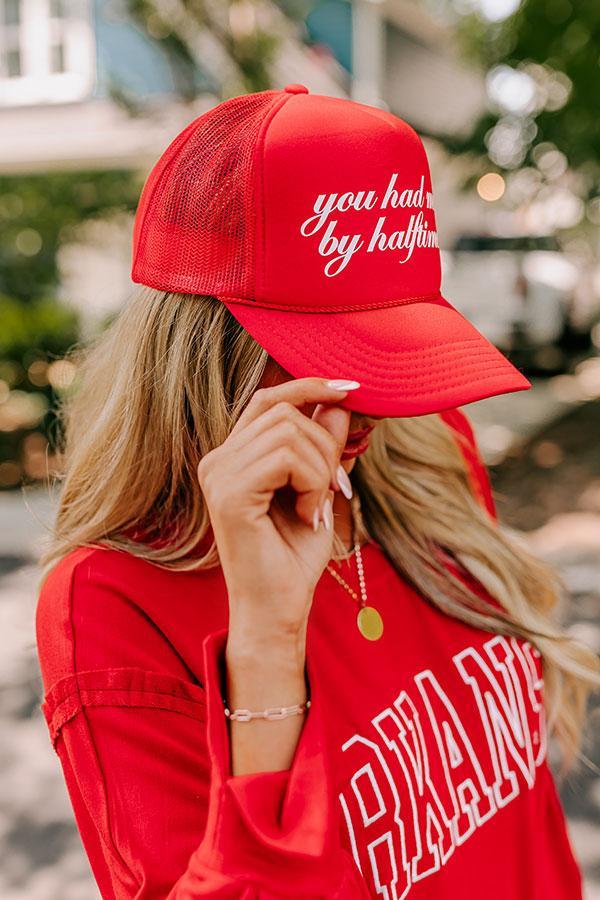 You Had Me By Halftime Trucker Hat in Red Product Image