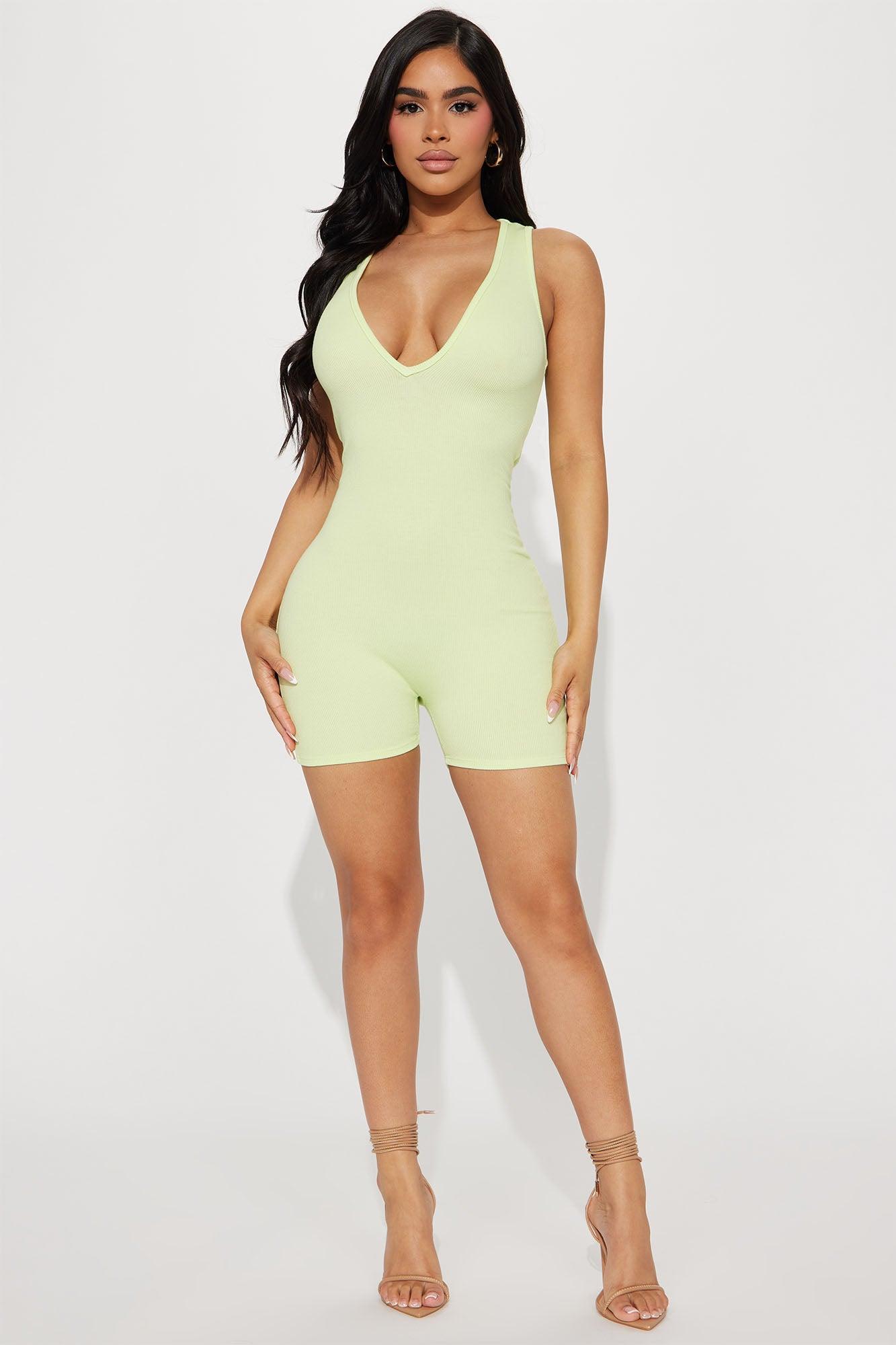 Ready To Go Ribbed Romper - Lime Product Image