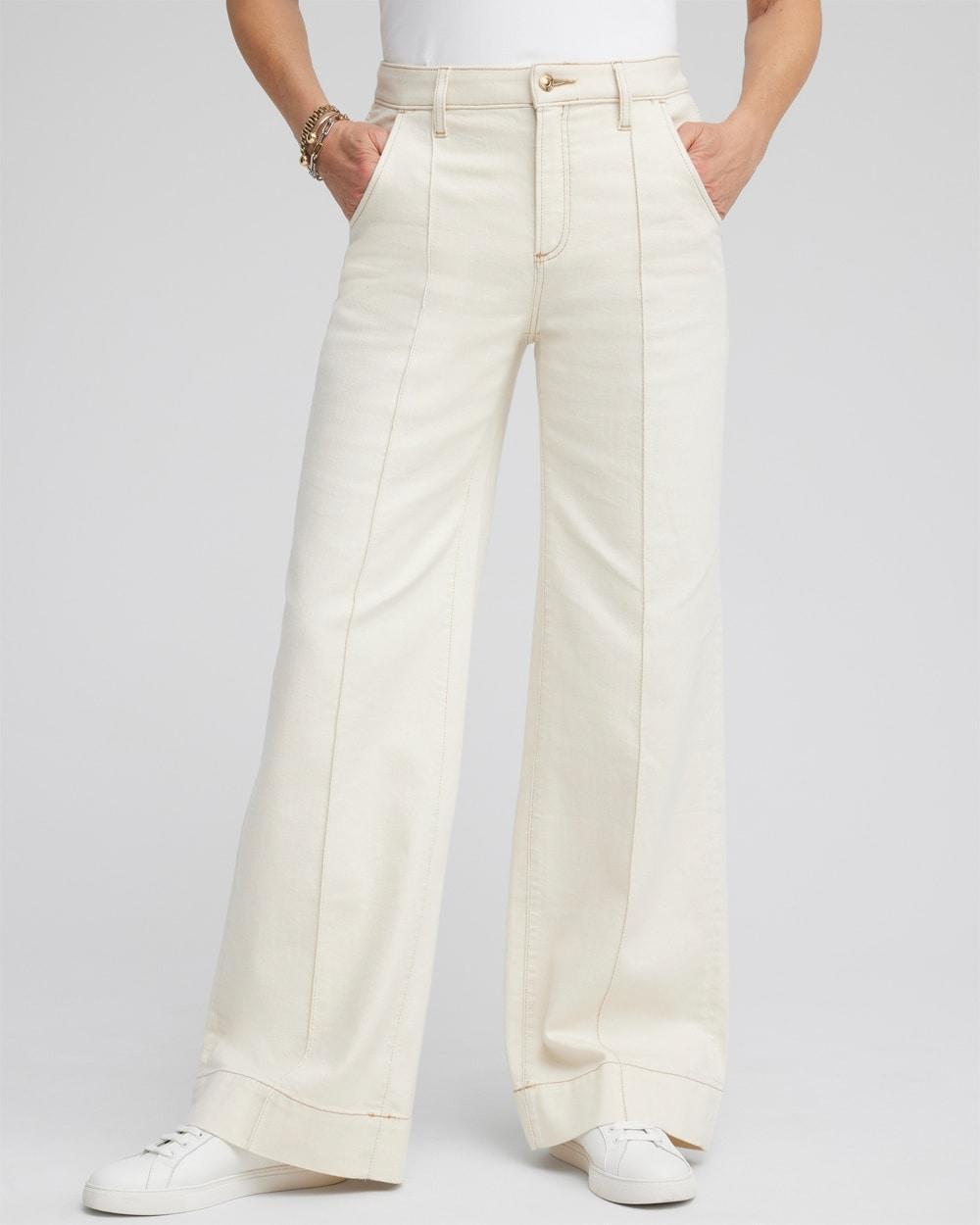 Women's Pintuck High Rise Wide Leg Jeans Product Image