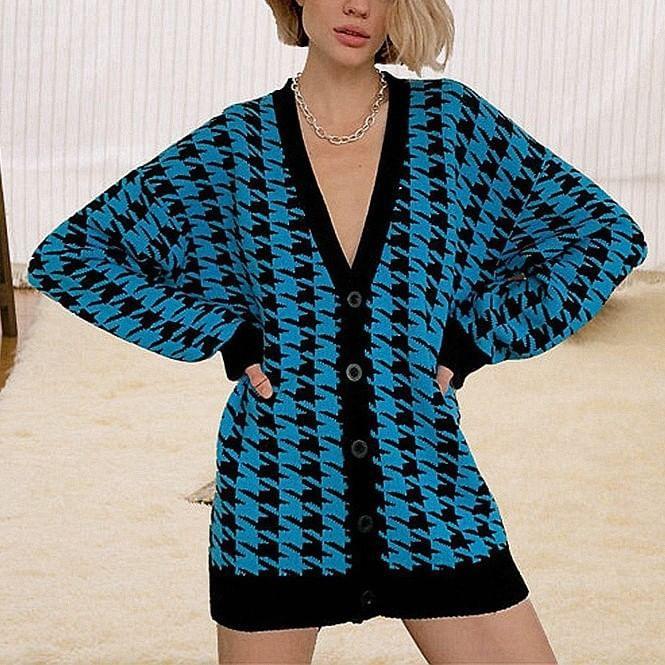 V-Neck Houndstooth Cardigan Product Image