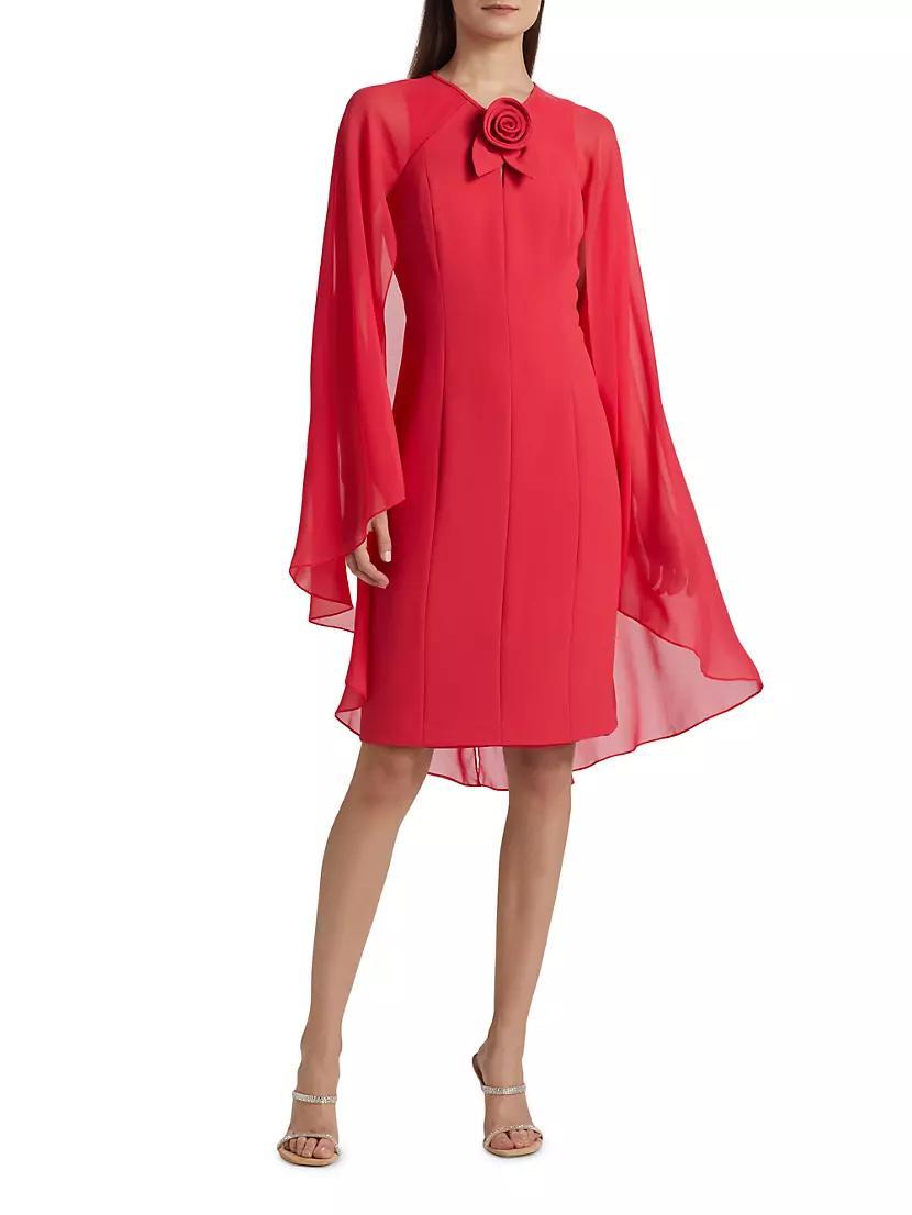 Chiffon Cape-Sleeve Cocktail Midi-Dress Product Image