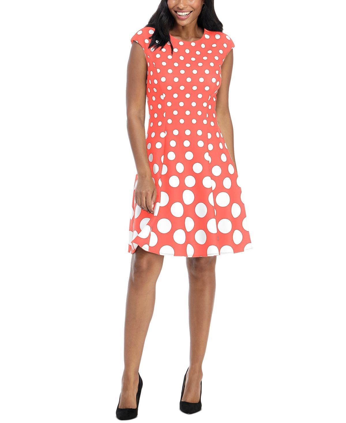 Womens London Times Polka Dot Fit & Flare Mini Dress Blue Product Image