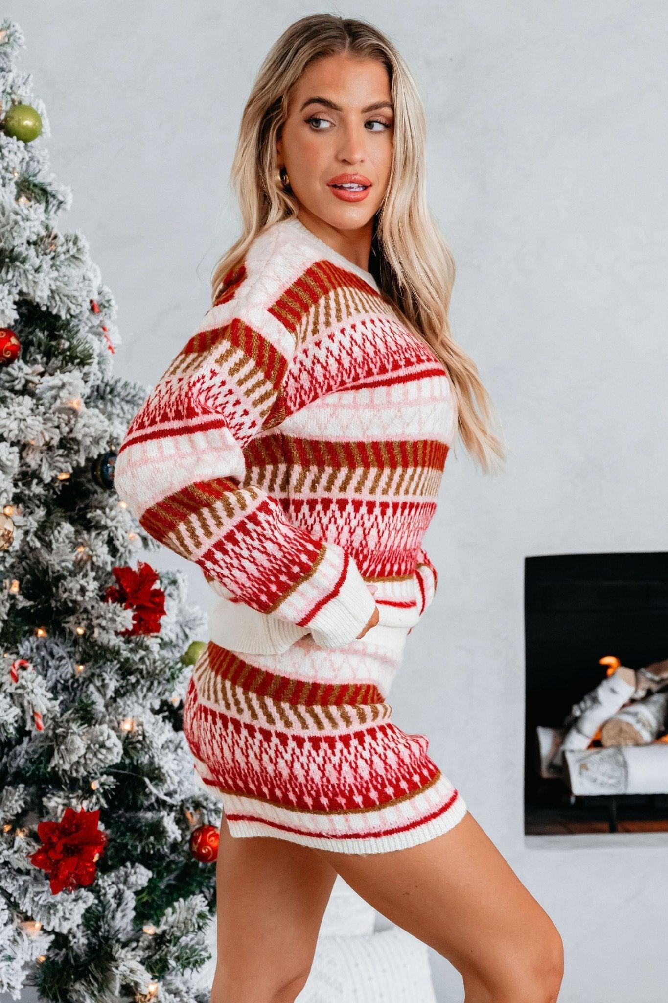 Multi Red Striped Sweater and Shorts Set Product Image