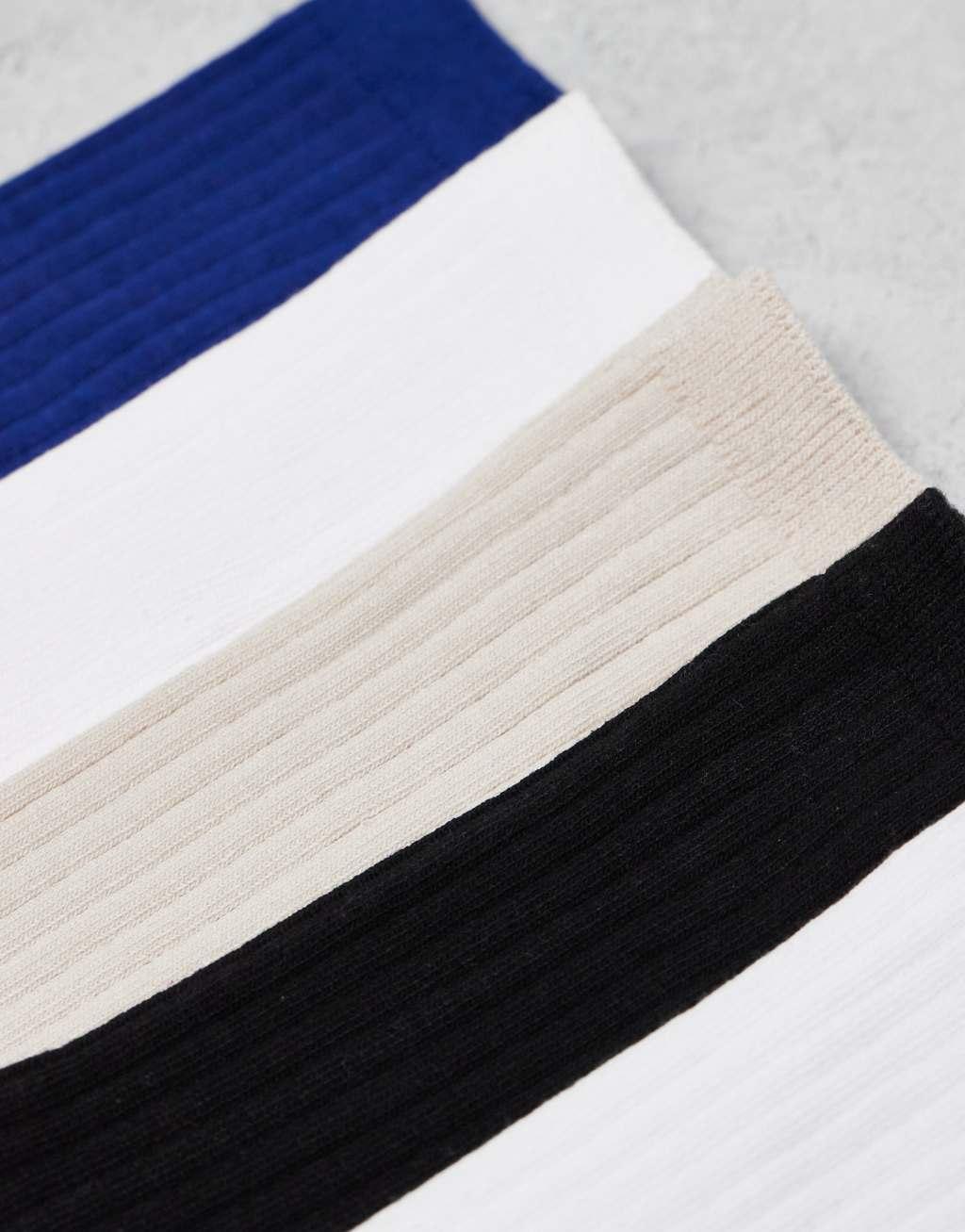 Weekday 5-pack ribbed socks in black white beige and blue Product Image