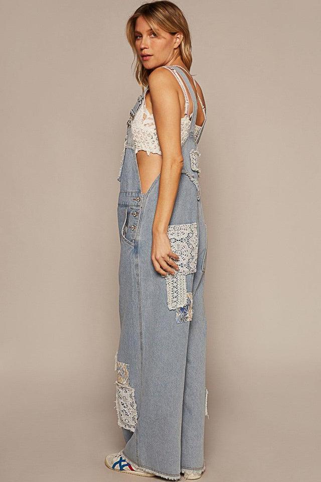 Crochet Patchwork Detail Denim Overalls Product Image