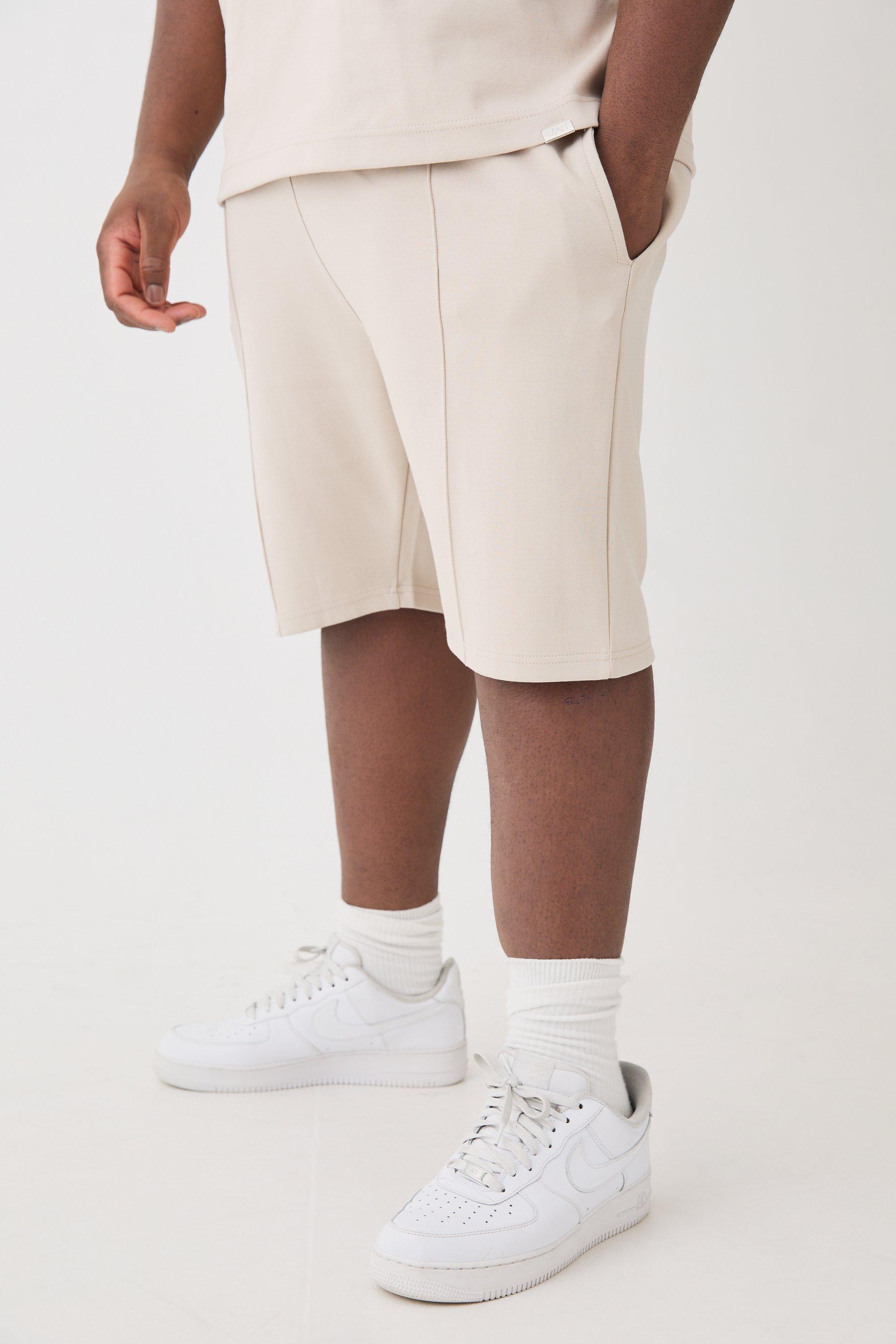 Mens Beige Plus Slim Interlock Pintuck Short, Beige product image