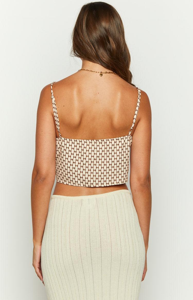 Renee Beige Tie Up Crop Top Product Image