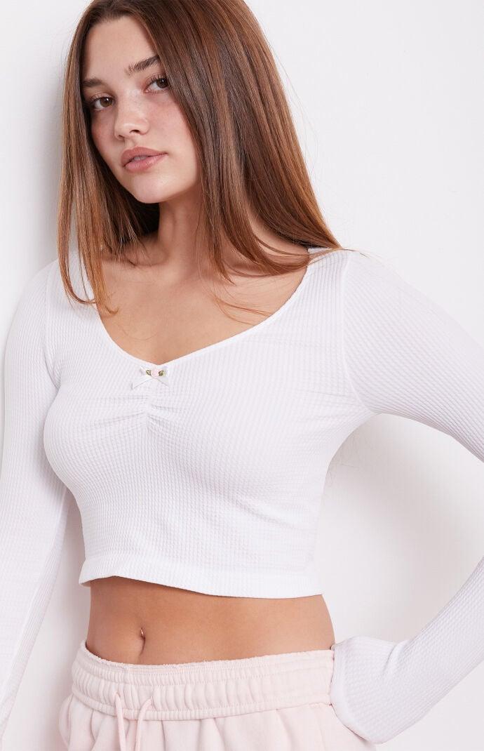 Contour Womens Seamless Waffle Knit Cinched Long Sleeve Top Product Image