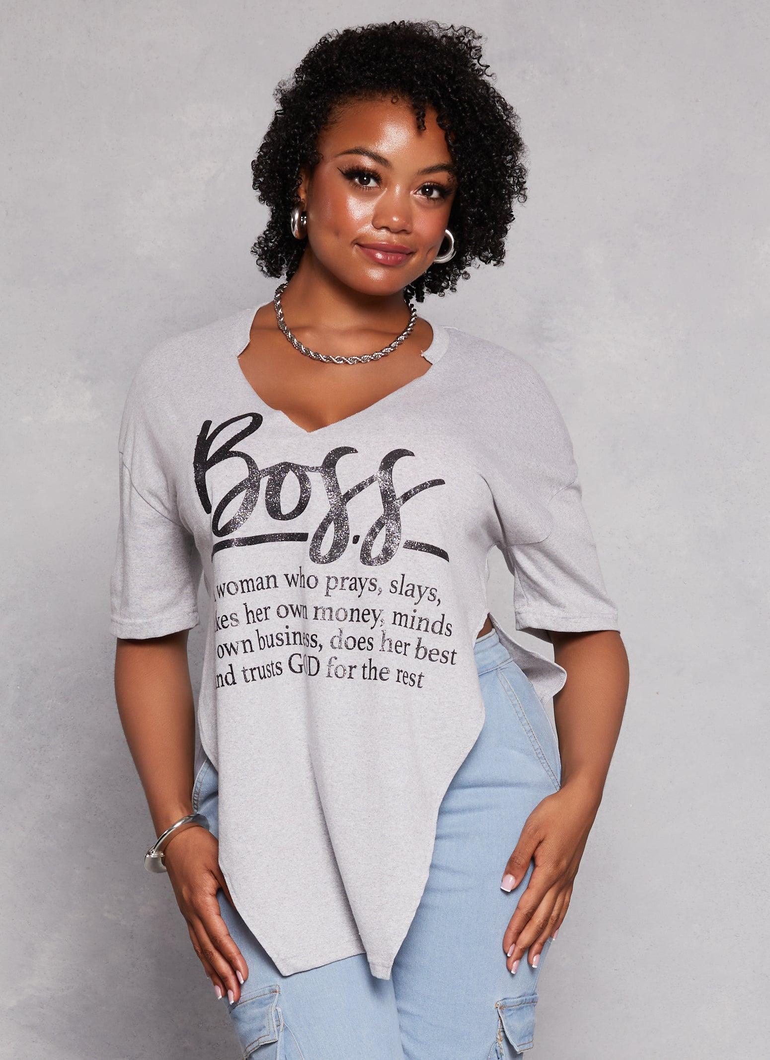 Womens Plus Size Boss Glitter Hanky Hem Graphic Tee Product Image