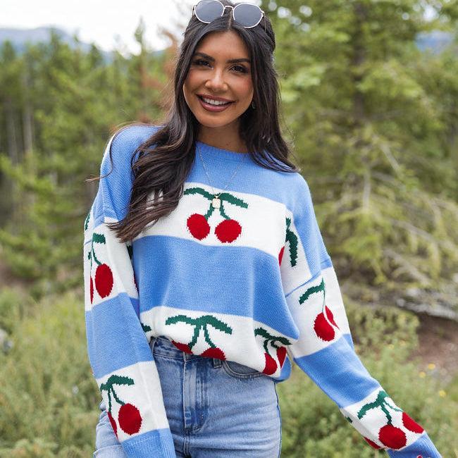 The Cherry On Top Blue Sweater Product Image