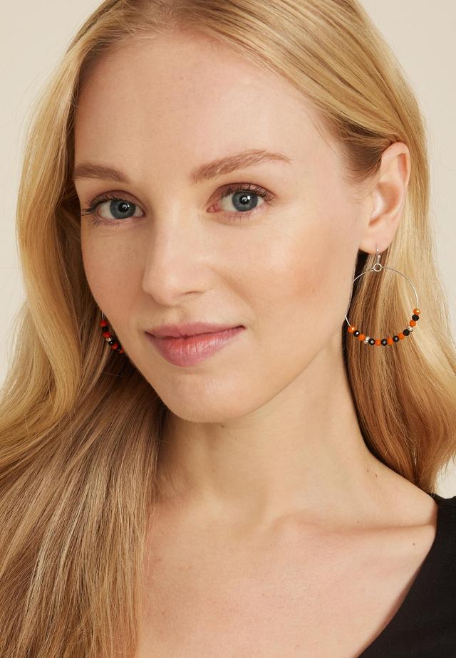 Black And Orange Beaded Hoop Earrings Product Image