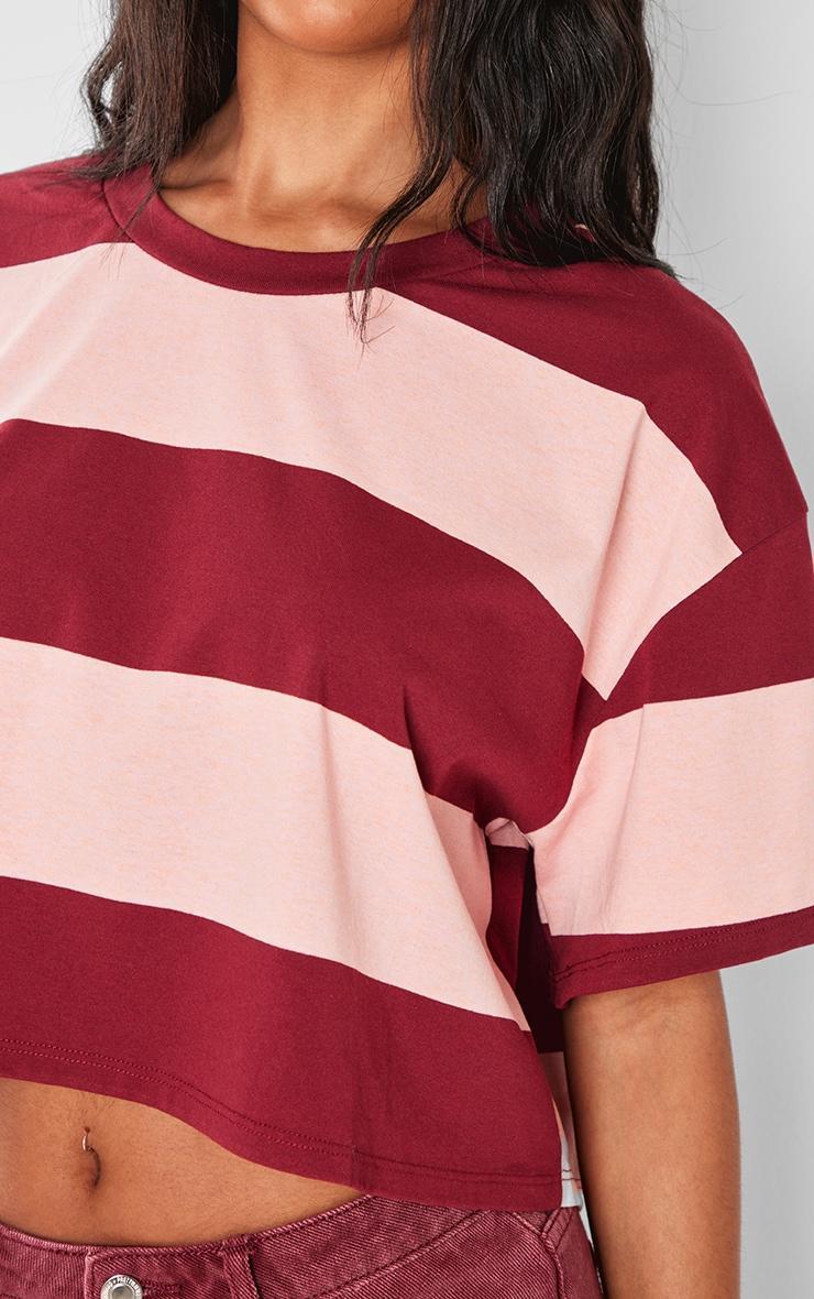 Burgundy Oversized Striped Crop Top Product Image