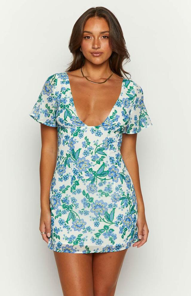 Mira Blue Floral Chiffon Mini Dress Product Image