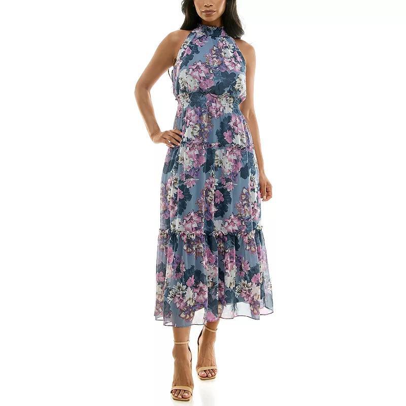 Womens Nina Leonard Maxi Tiered Dress Pacific Navy Ivory Product Image