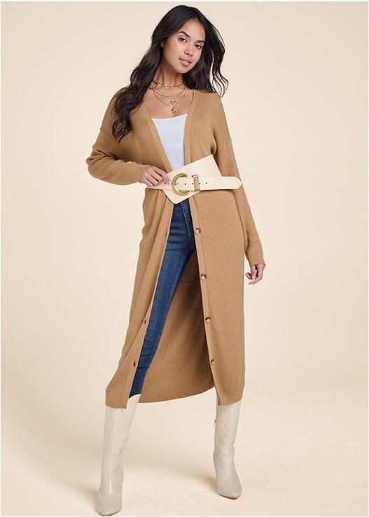 Button-Front Ribbed Duster Product Image