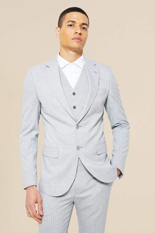 Skinny Single Breasted Pinstripe Suit Jacket | boohooMAN USA Product Image