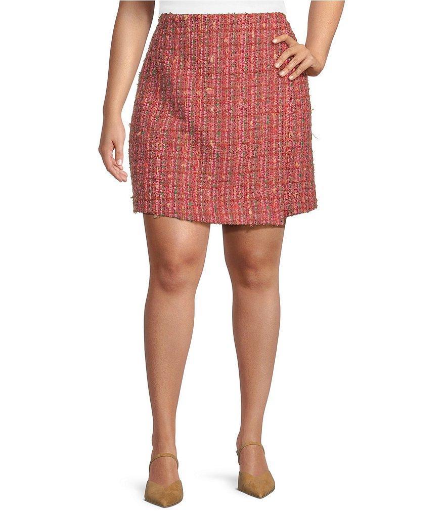 Skies Are Blue Plus Size Tweed Faux-Wrap High Rise Mini Skirt Product Image