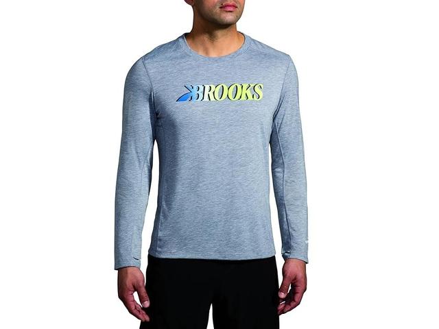 Brooks Distance Long Sleeve 3.0 (Heather Ash/Brooks Gradient) Men's Clothing Product Image