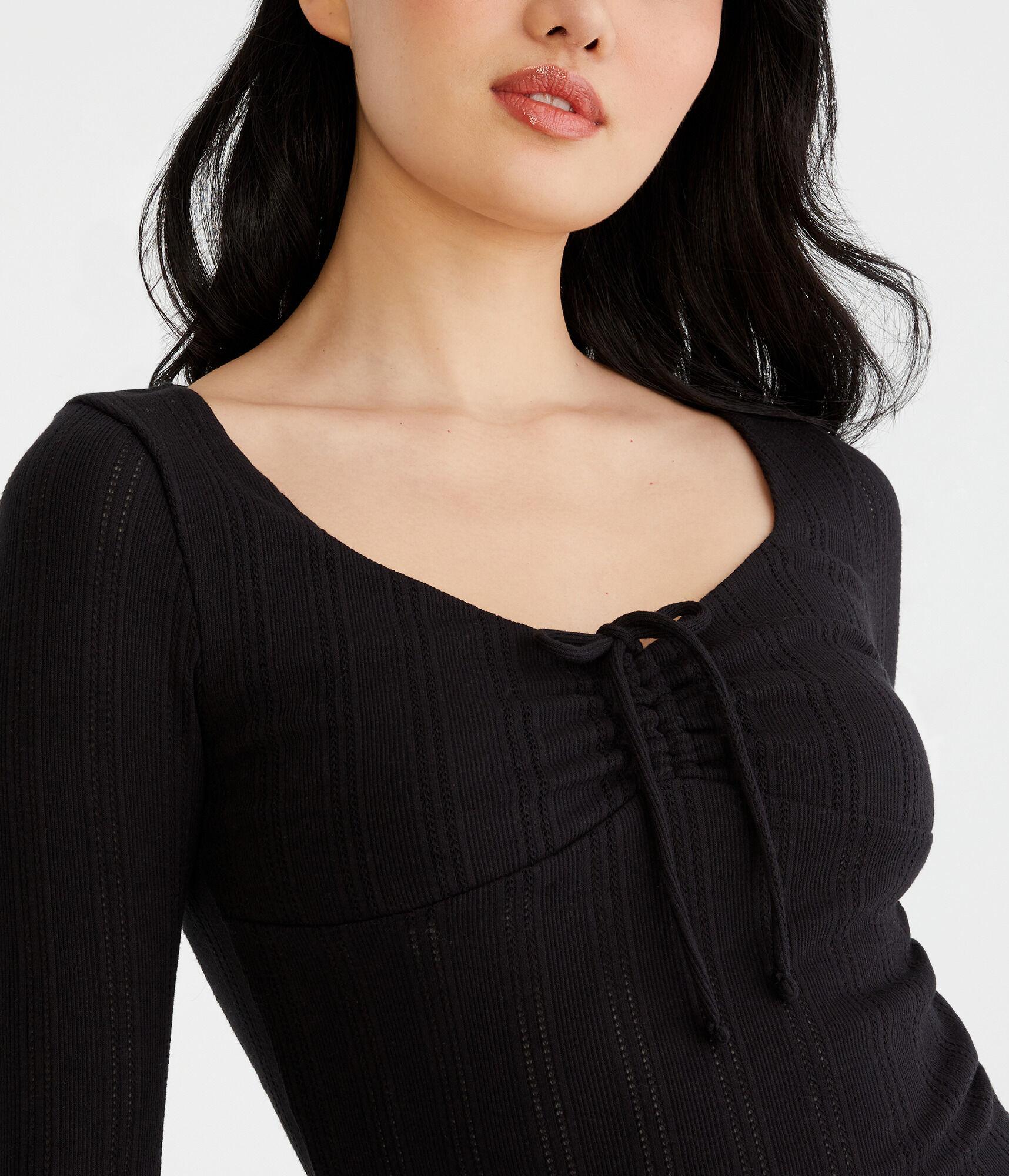 Long Sleeve Cinch-Front V-Neck Crop Top Product Image