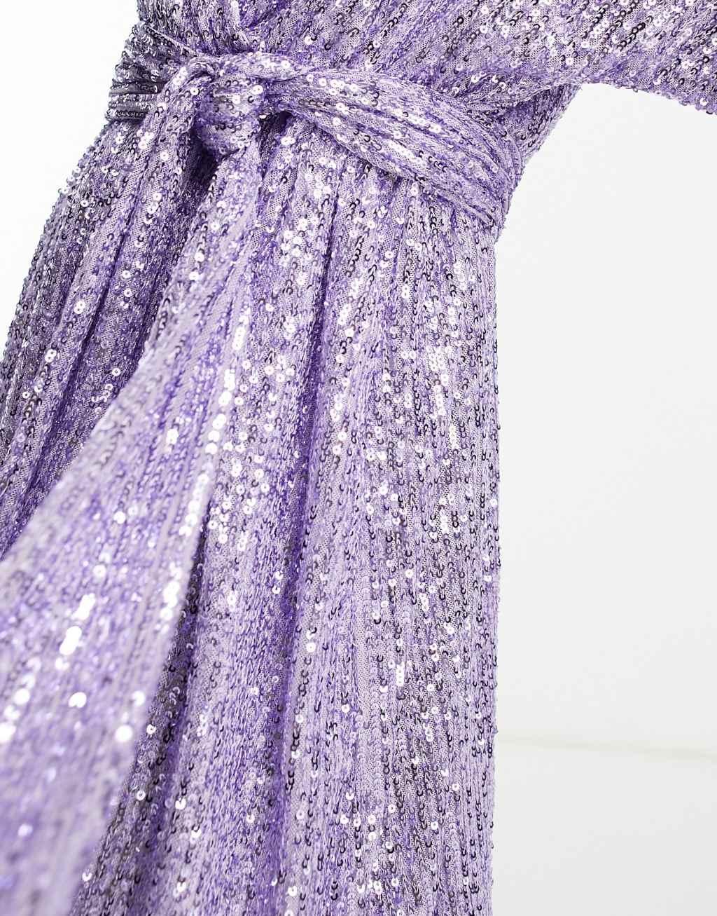 ASOS DESIGN sequin wrap mini dress with belt in lilac Product Image