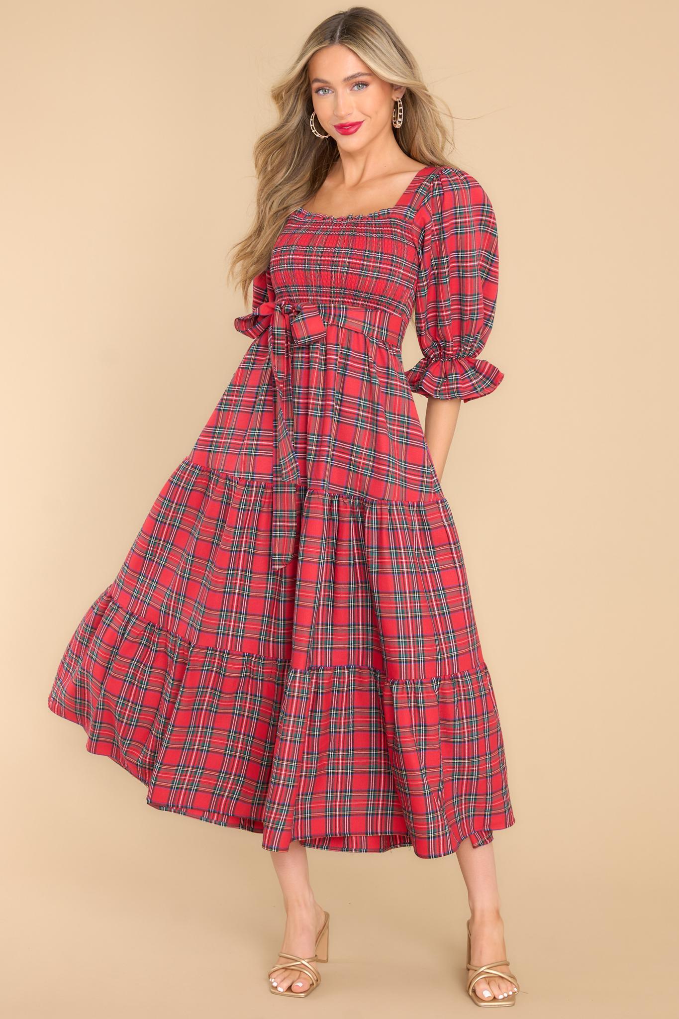 Aura All Is Calm Red Plaid Maxi Dress Product Image