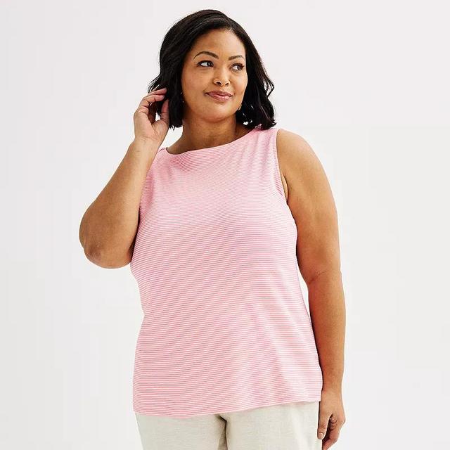 Plus Size Croft & Barrow Sleeveless Bateau Top, Womens Pink Tiny Stripe Product Image