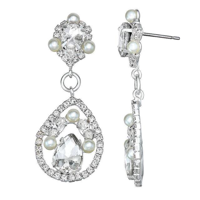 Simulated Crystal and Simulated Pearl Open Teardrop Nickel Free Earrings, Womens, Silver Tone Product Image