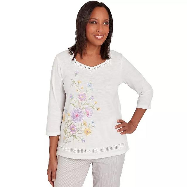 Womens Alfred Dunner Floral Embroidery Top with Lace Details Product Image