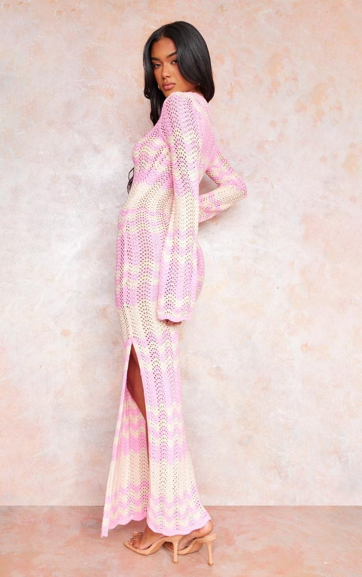 Pink Wave Knit Textured Long Sleeve Maxi Dress Product Image