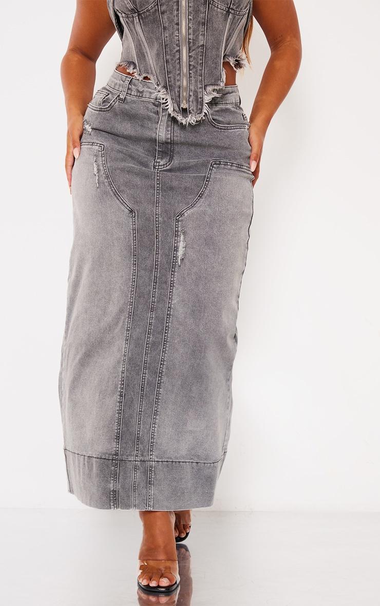  Shape Grey Denim Washed Maxi Skirt Product Image