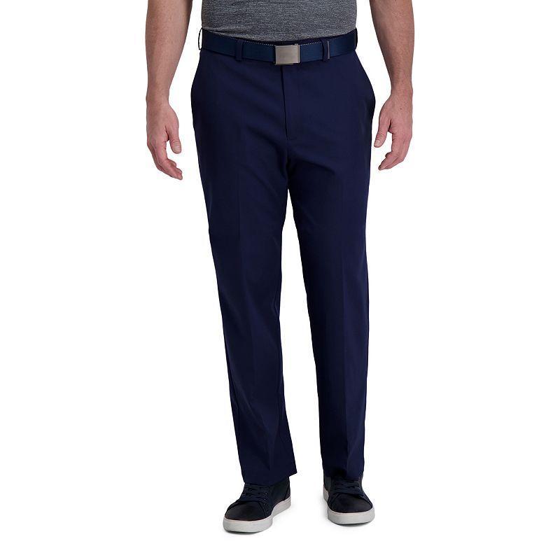 Mens Haggar Cool Right Performance Flex Classic-Fit Flat-Front Pants Blue Product Image