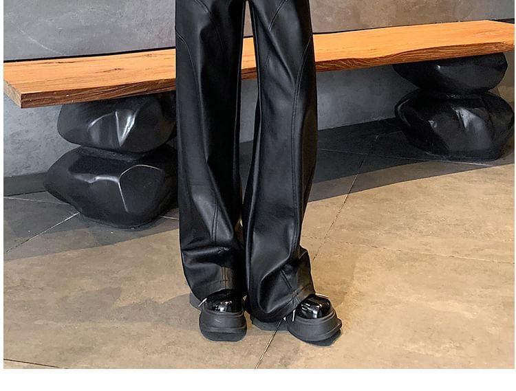 High Rise Faux Leather Wide Leg Pants Product Image