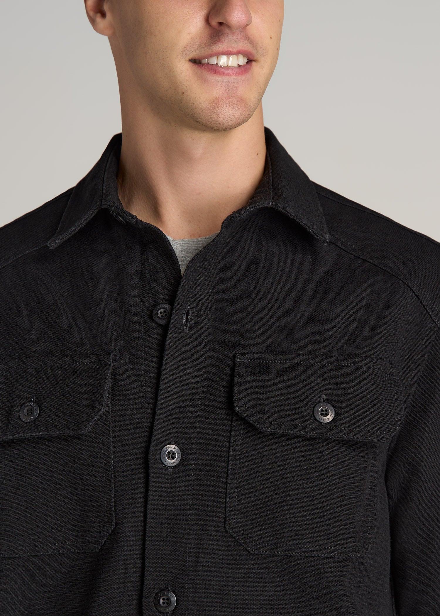 LJ&S Canvas Shirt Jacket for Tall Men in Black Male Product Image