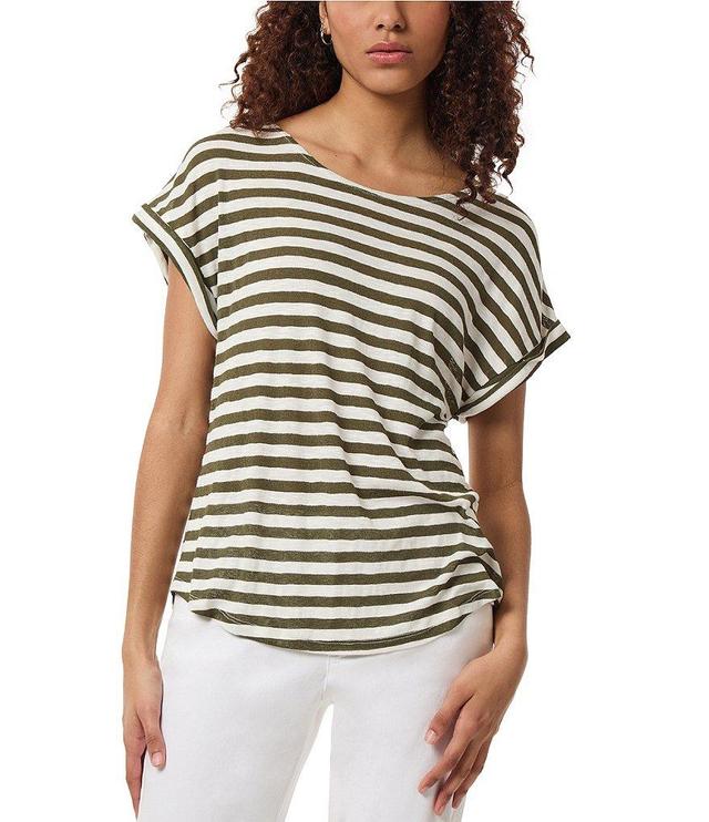 Jones New York Stripe Crew Neckline Cap Sleeve Tee Shirt Product Image