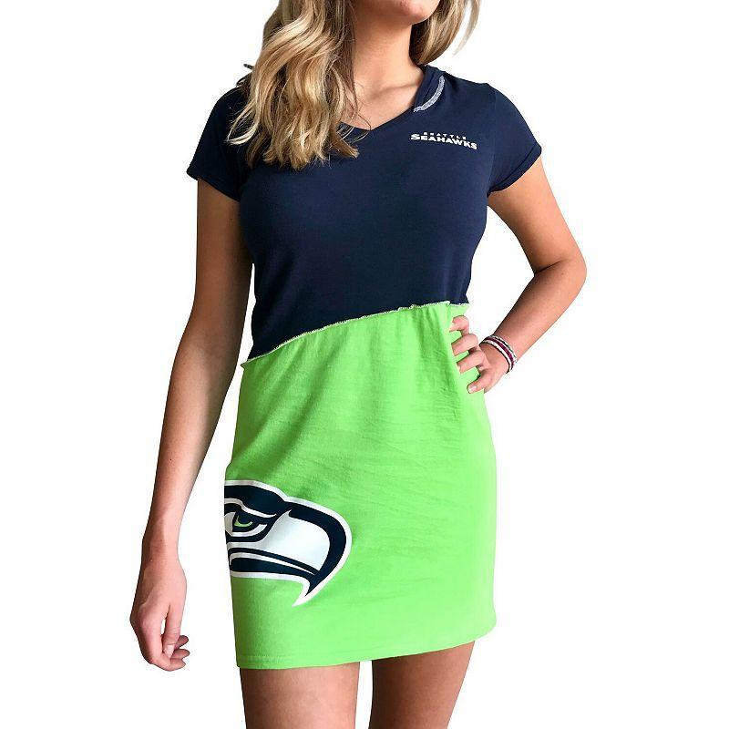 Womens Refried Apparel /Neon Green Seattle Seahawks Sustainable Hooded Mini Dress Blue Product Image