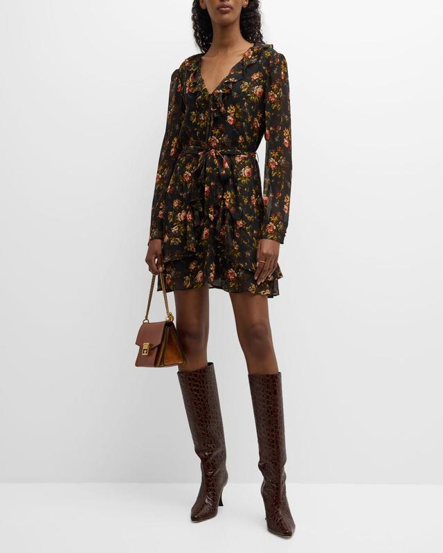 PAIGE Tamera Floral Long Sleeve Silk Minidress Product Image